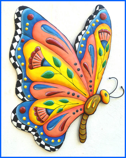 Hand painted metal butterfly wall hanging